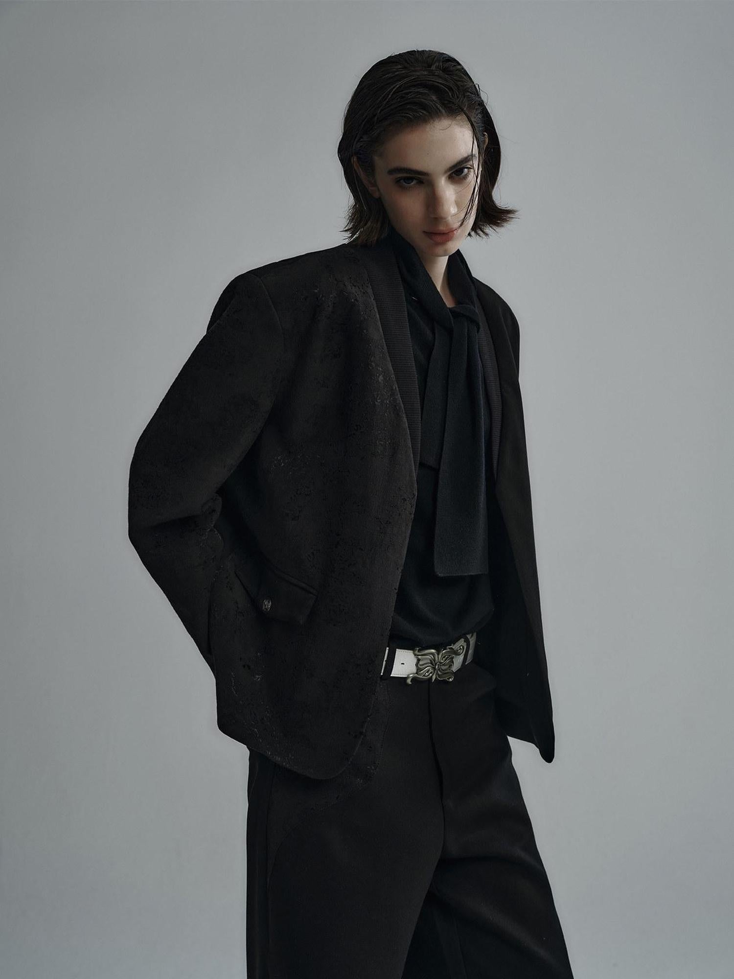 Hypeyourself Relaxed Patchwork Urban V-neck Unisex Youth Viscose Linen Blend Solid Blazers