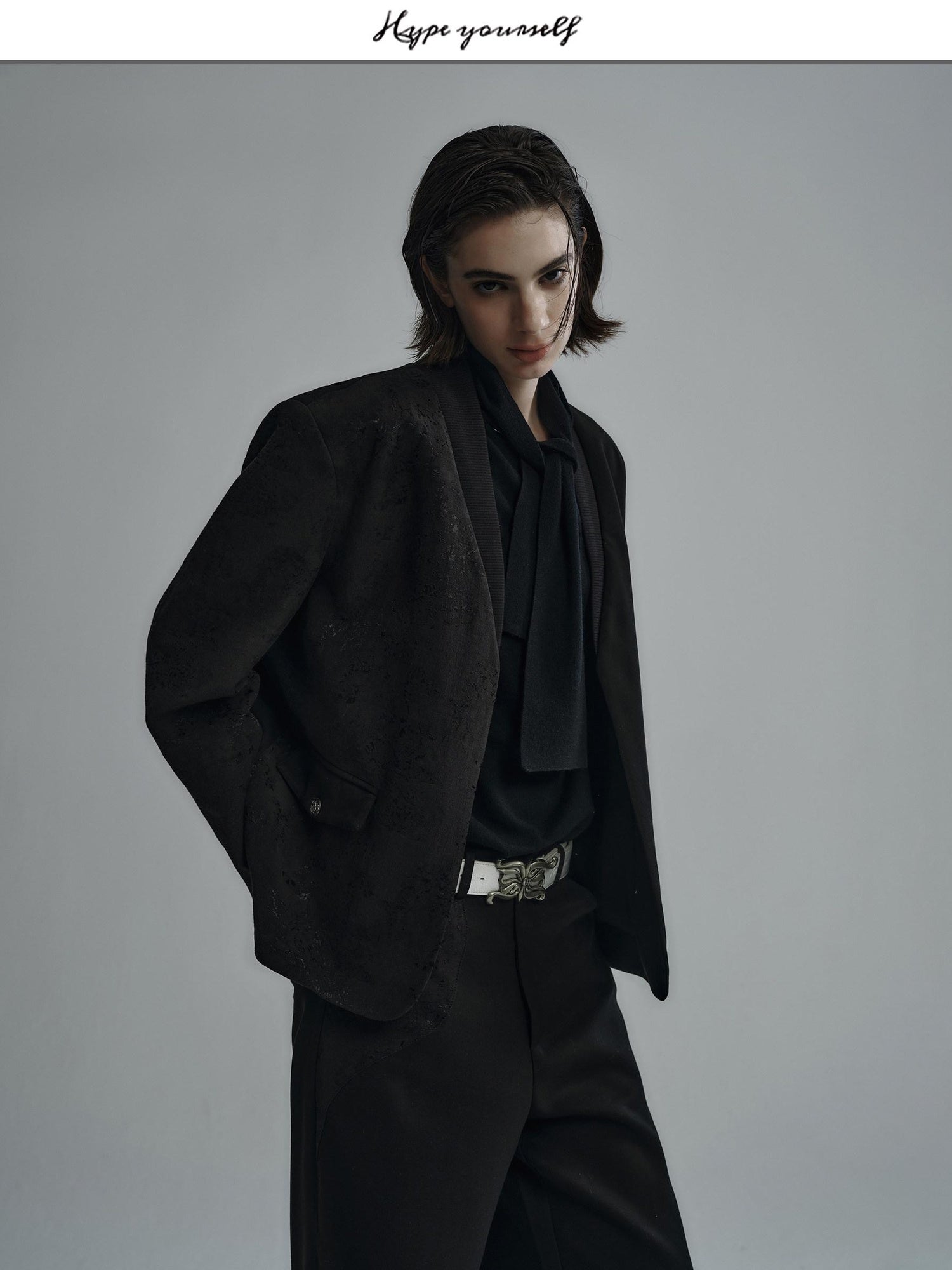 Hypeyourself Relaxed Patchwork Urban V-neck Unisex Youth Viscose Linen Blend Solid Blazers