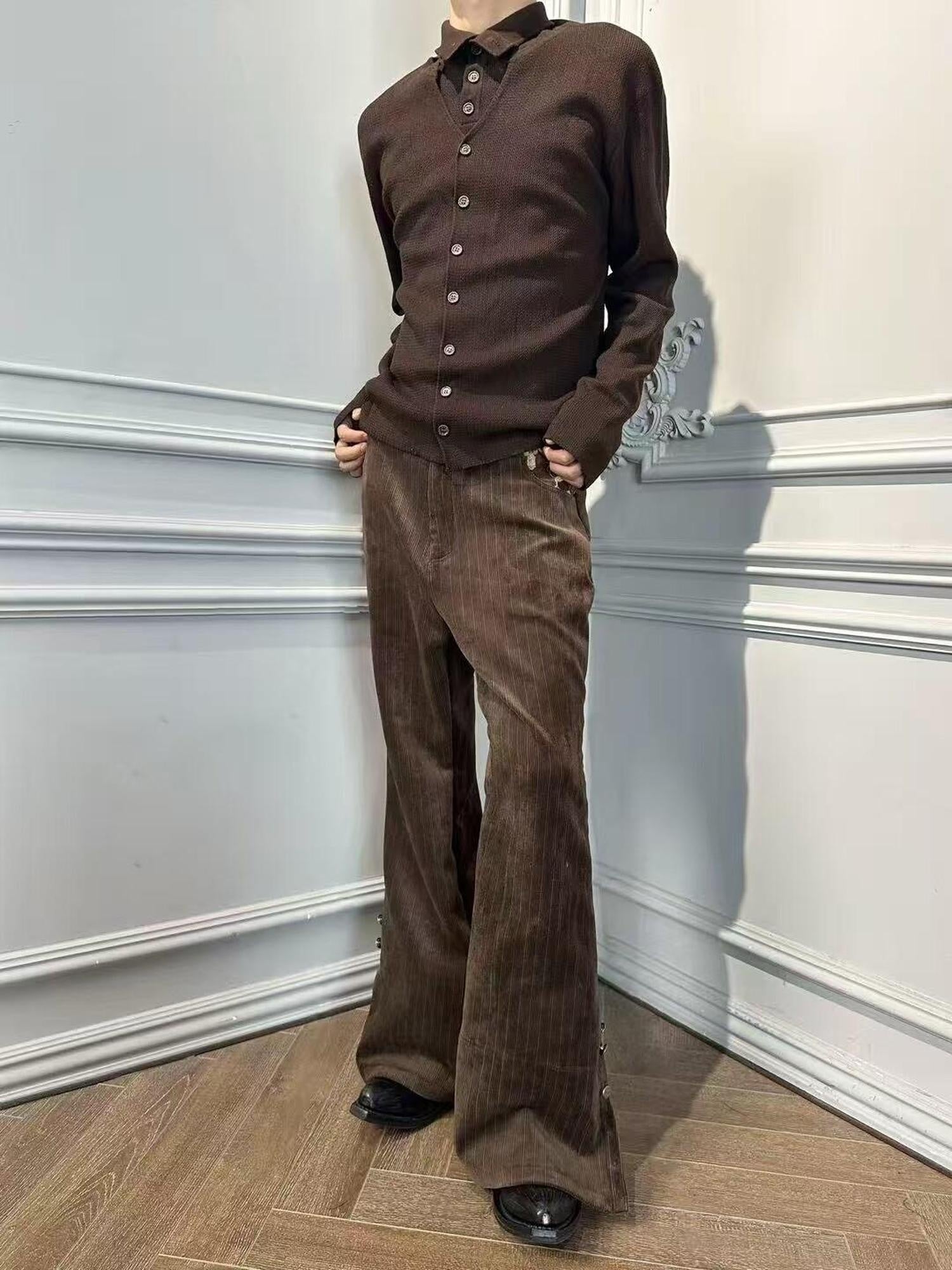 Hypeyourself Relaxed Wide Leg Cool Urban Style Teen Casual Brown Solid Flared Pants