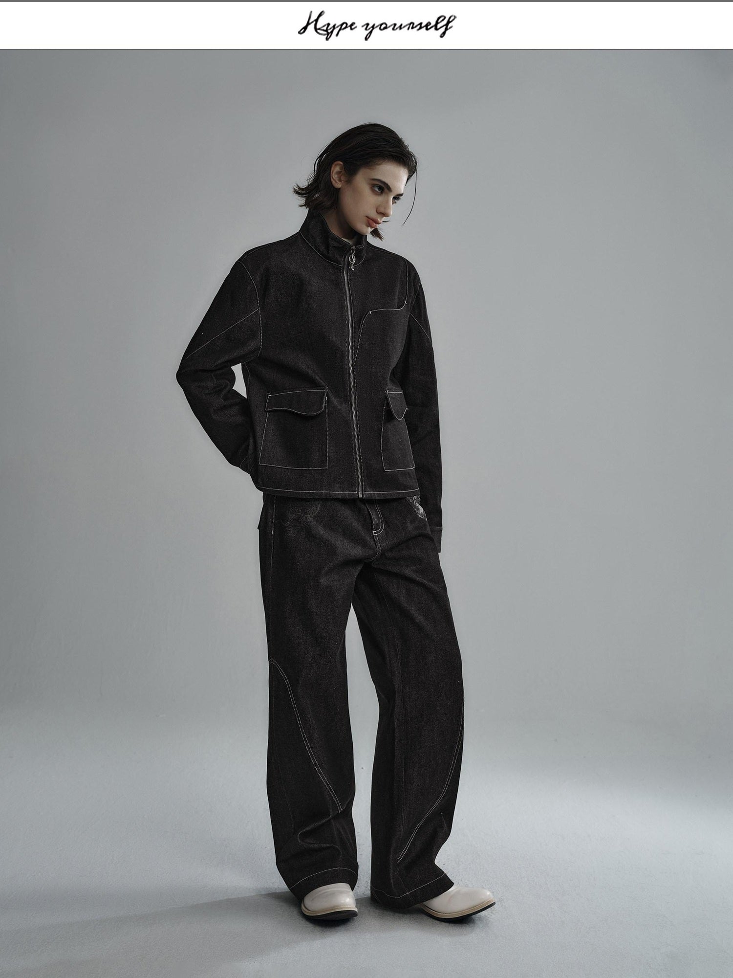 Hypeyourself Selvedge Denim Patchwork Mid Rise Stainproof Loose Casual Straight Leg Jeans
