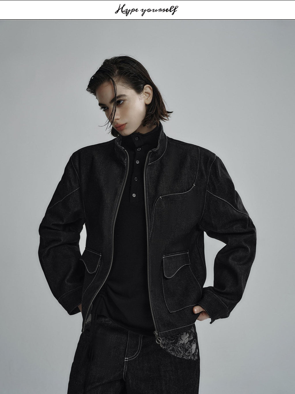 Hypeyourself Selvedge Loose Fit Stand Collar Zip Front Youth Urban Streetwear Denim Jackets