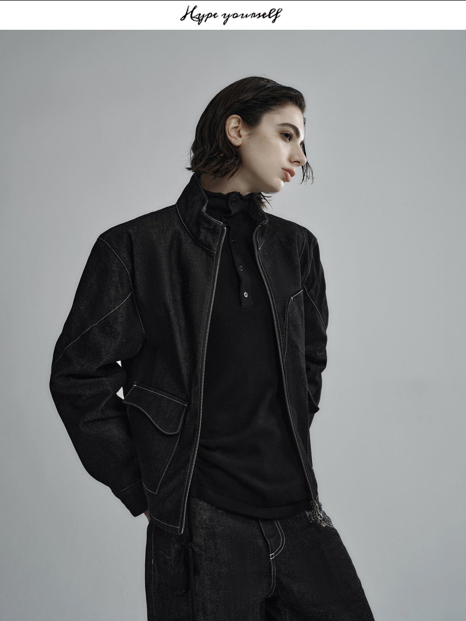 Hypeyourself Selvedge Loose Fit Stand Collar Zip Front Youth Urban Streetwear Denim Jackets