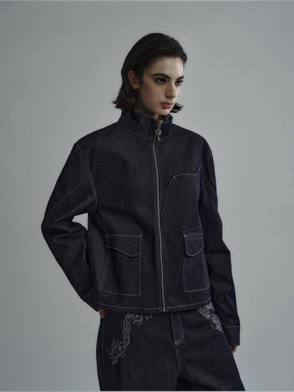Hypeyourself Selvedge Loose Fit Stand Collar Zip Front Youth Urban Streetwear Denim Jackets