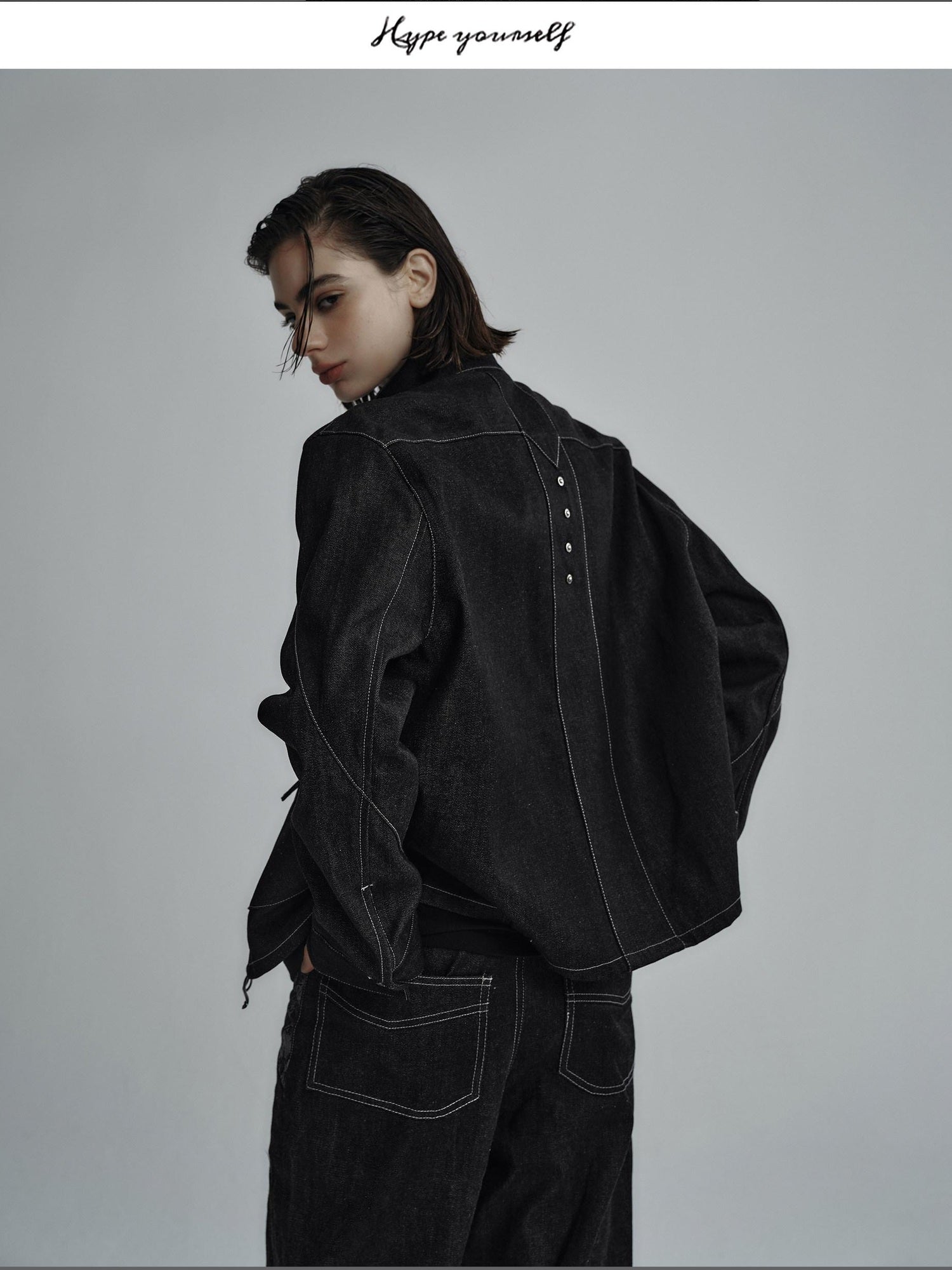 Hypeyourself Selvedge Loose Fit Stand Collar Zipper Urban Teen Long Sleeve Denim Jackets