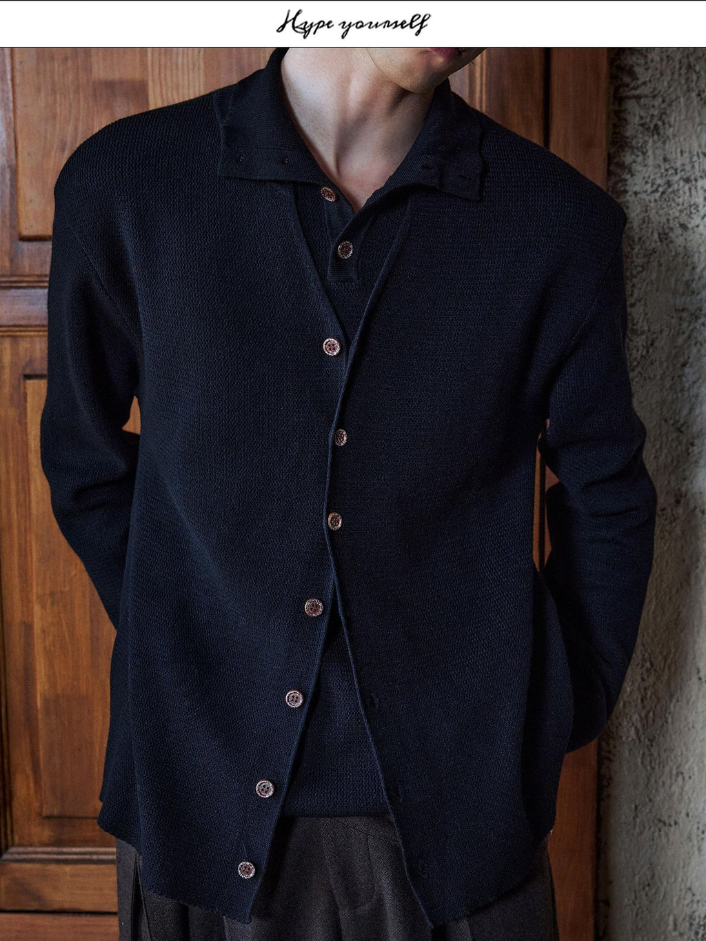 Hypeyourself Skin Friendly Wool Blend Faux Two Piece Relaxed Unisex Everyday Cardigans