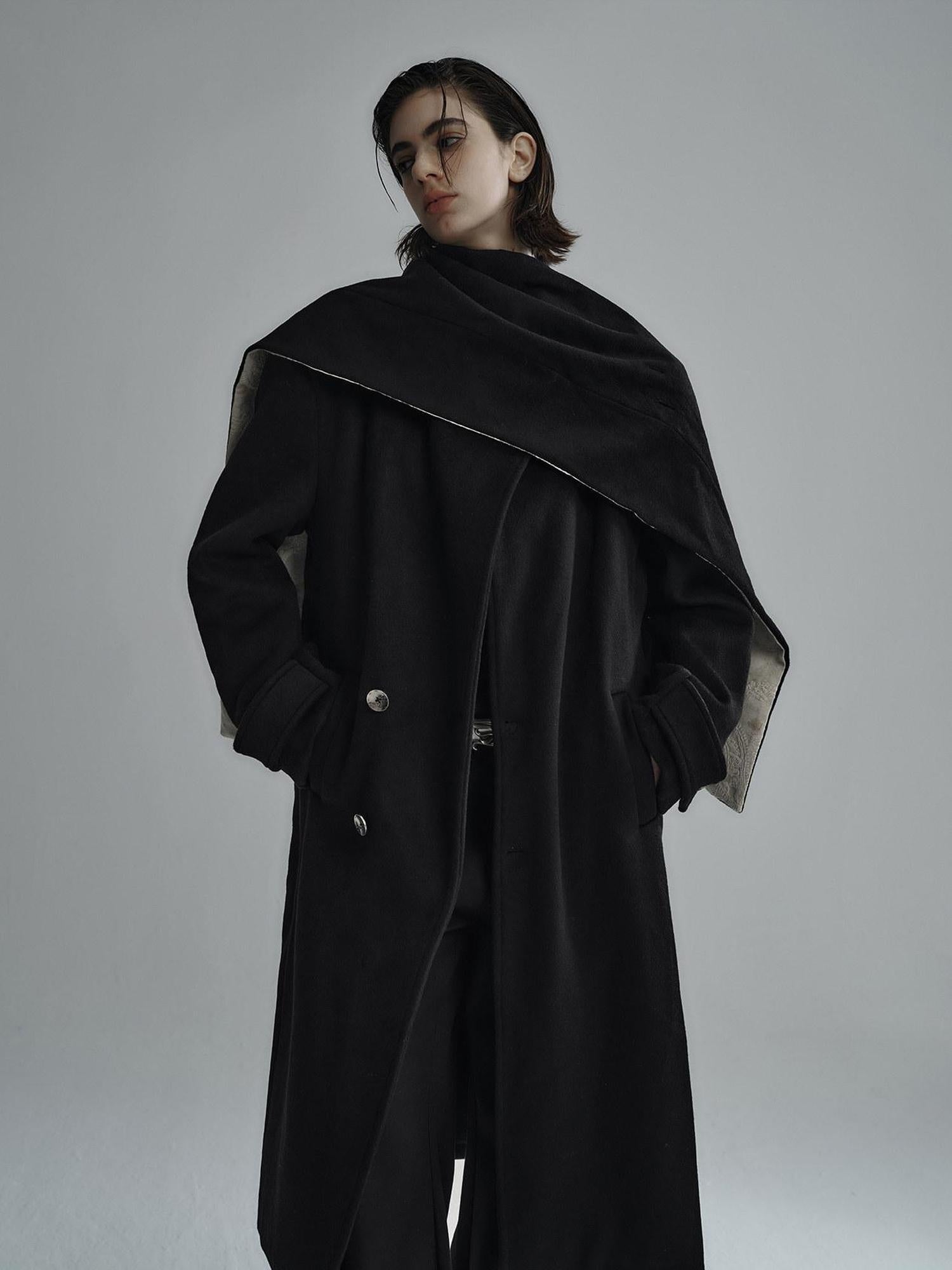 Hypeyourself Sleek Minimalist Single Breasted Mid Length No Collar Youth Black Wool Coats