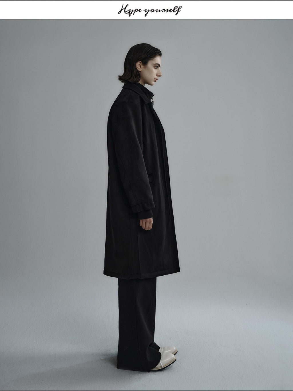 Hypeyourself Sleek Zip Urban Chic Mid Length Lapel Collar Black Milk Tea Long Coats