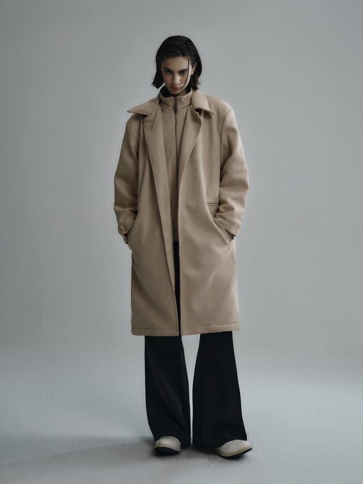 Hypeyourself Sleek Zipper Urban Tailored Midlength Lapel Womens Solid Black Beige Long Coats