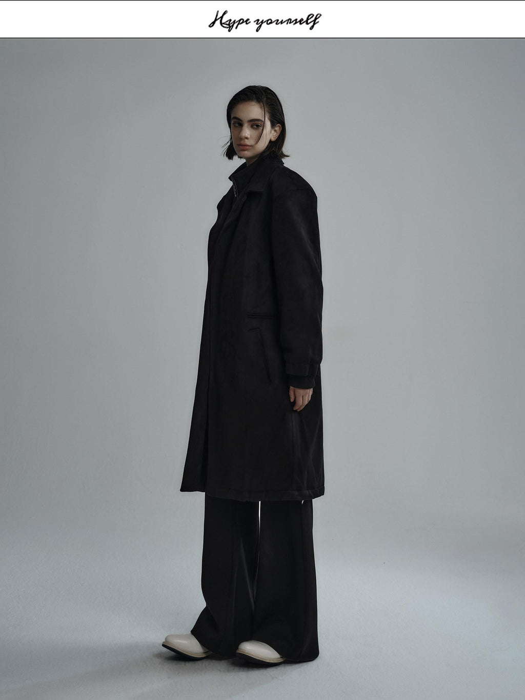 Hypeyourself Sleek Zipper Urban Tailored Midlength Lapel Womens Solid Black Beige Long Coats
