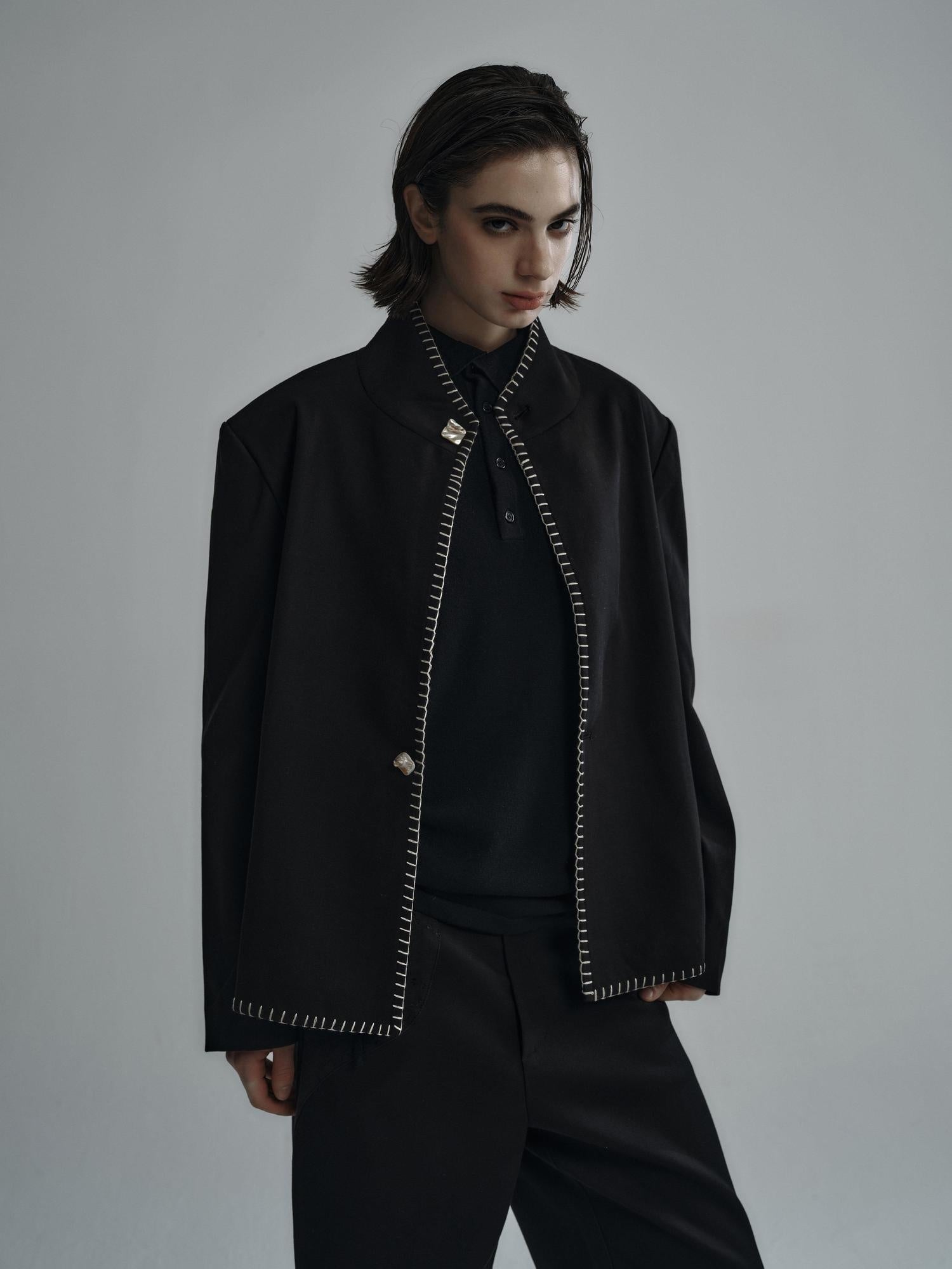 Hypeyourself Soft Stretch Cotton Minimalist Stand Collar Unisex Everyday Cropped Jackets