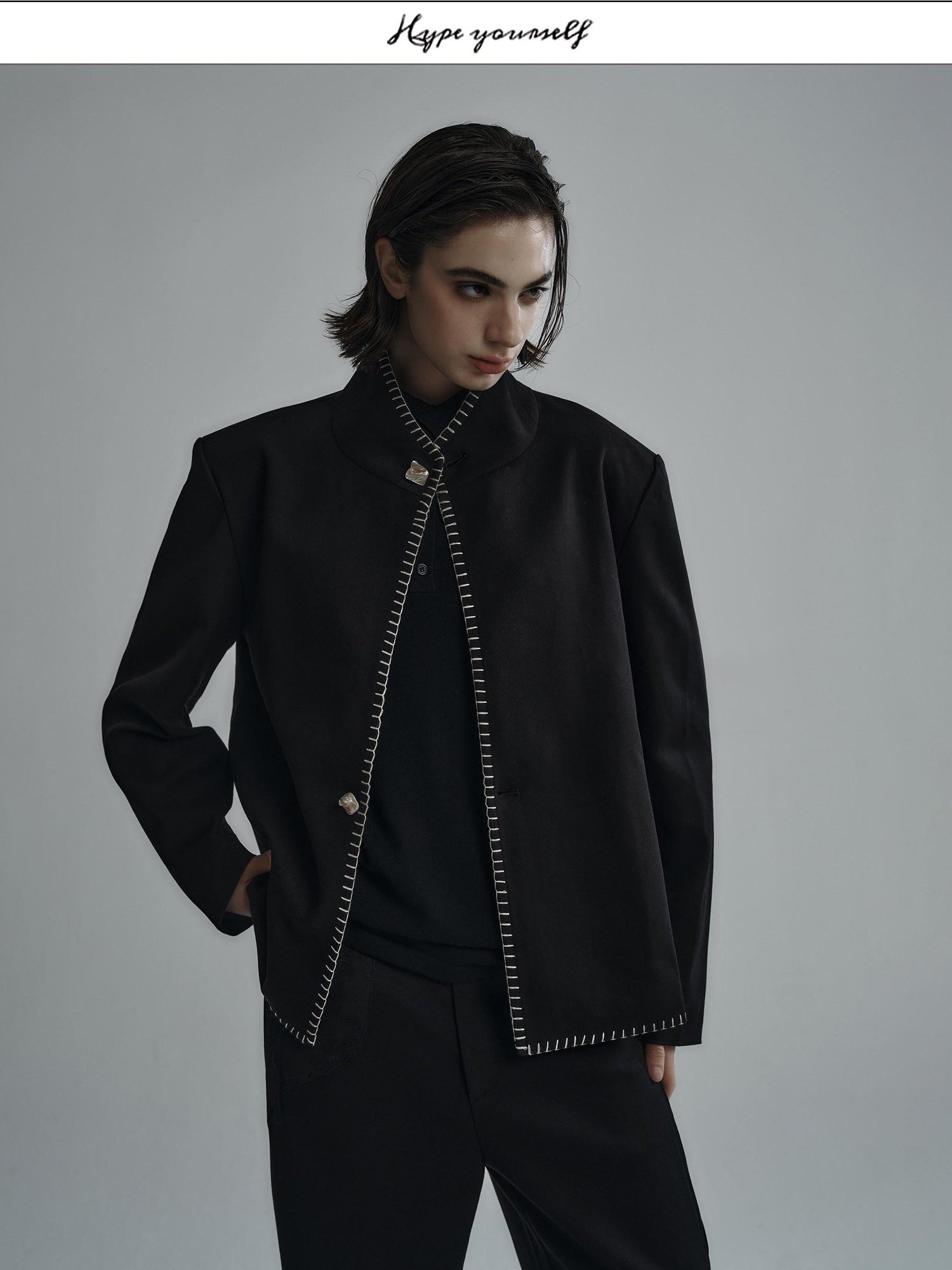 Hypeyourself Soft Stretch Cotton Minimalist Stand Collar Unisex Everyday Cropped Jackets