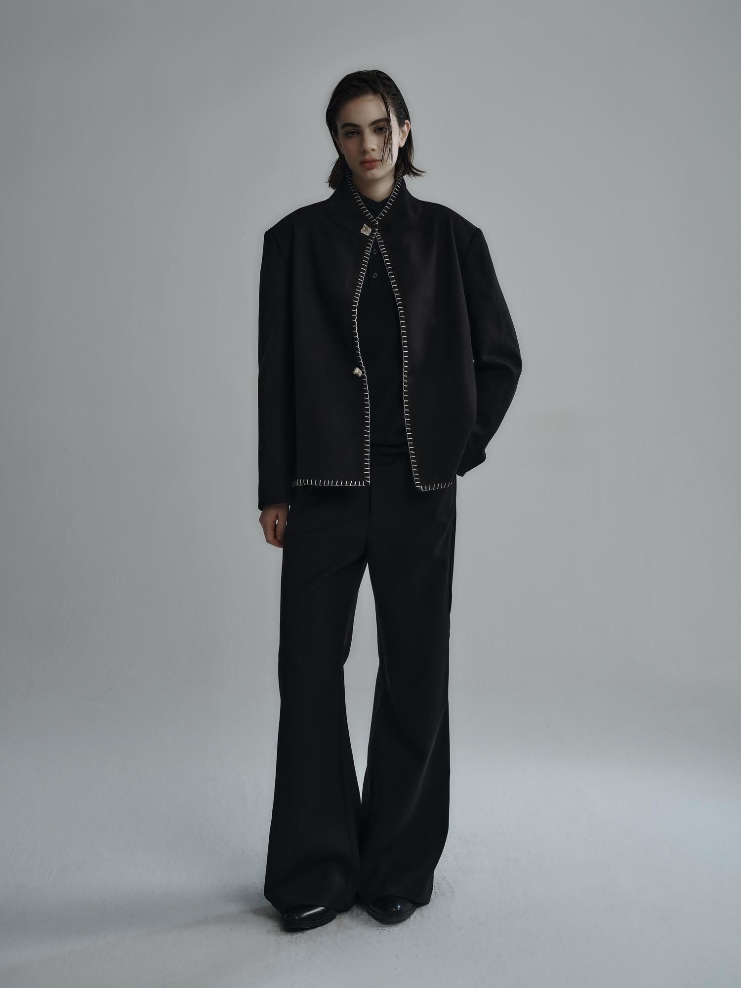 Hypeyourself Stretch Cotton Blend Stand Collar Short Unisex Black Ivory Cropped Jackets