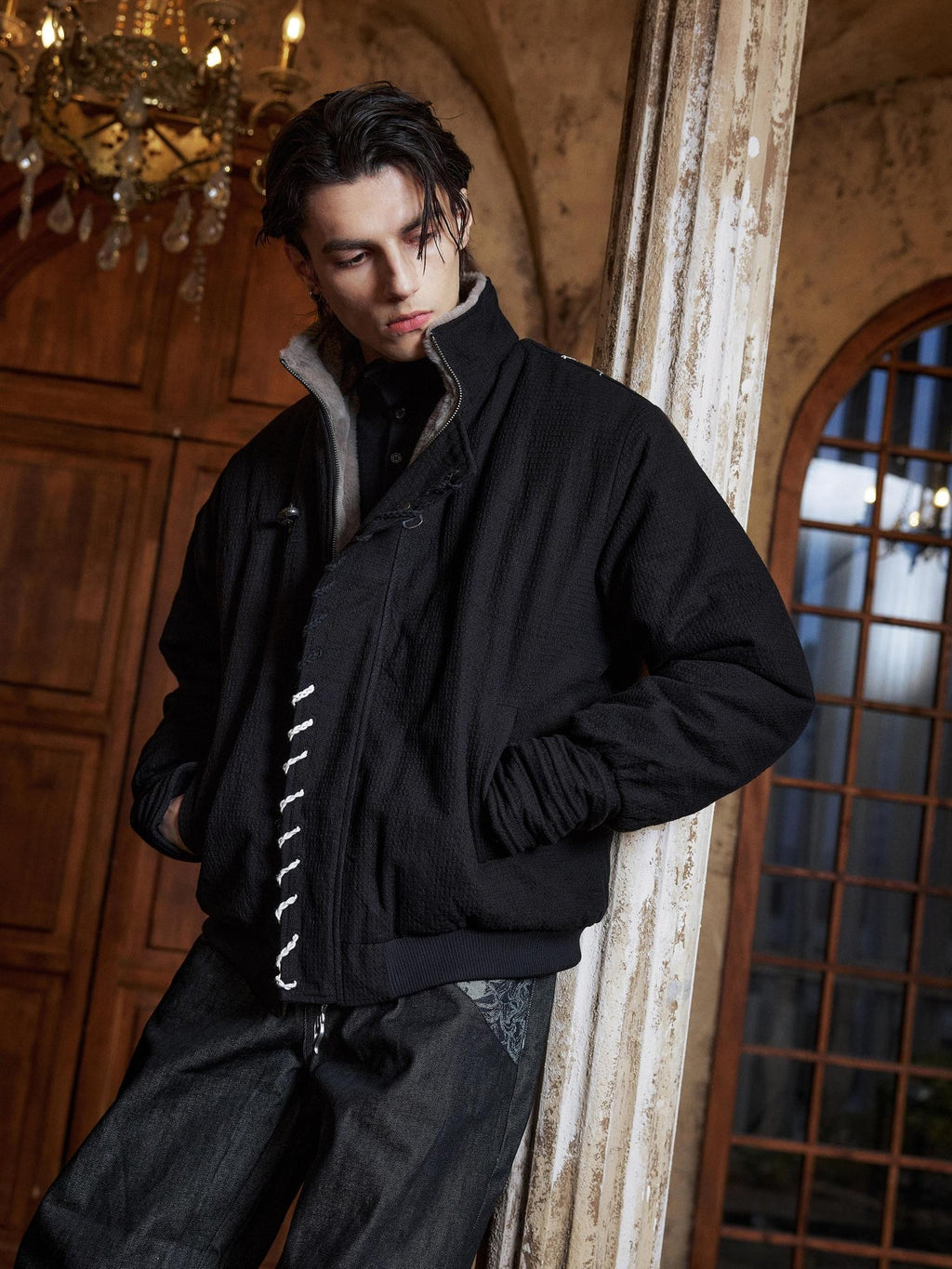 Hypeyourself Thermal Cotton Filled Relaxed Fit Stand Collar Urban Black Zipper Puffer Jackets
