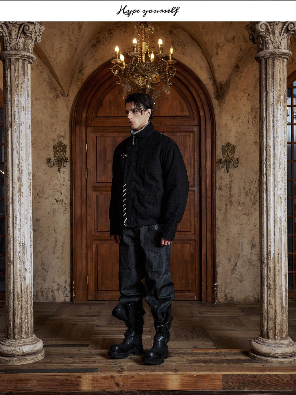 Hypeyourself Thermal Cotton Filled Relaxed Fit Stand Collar Urban Black Zipper Puffer Jackets