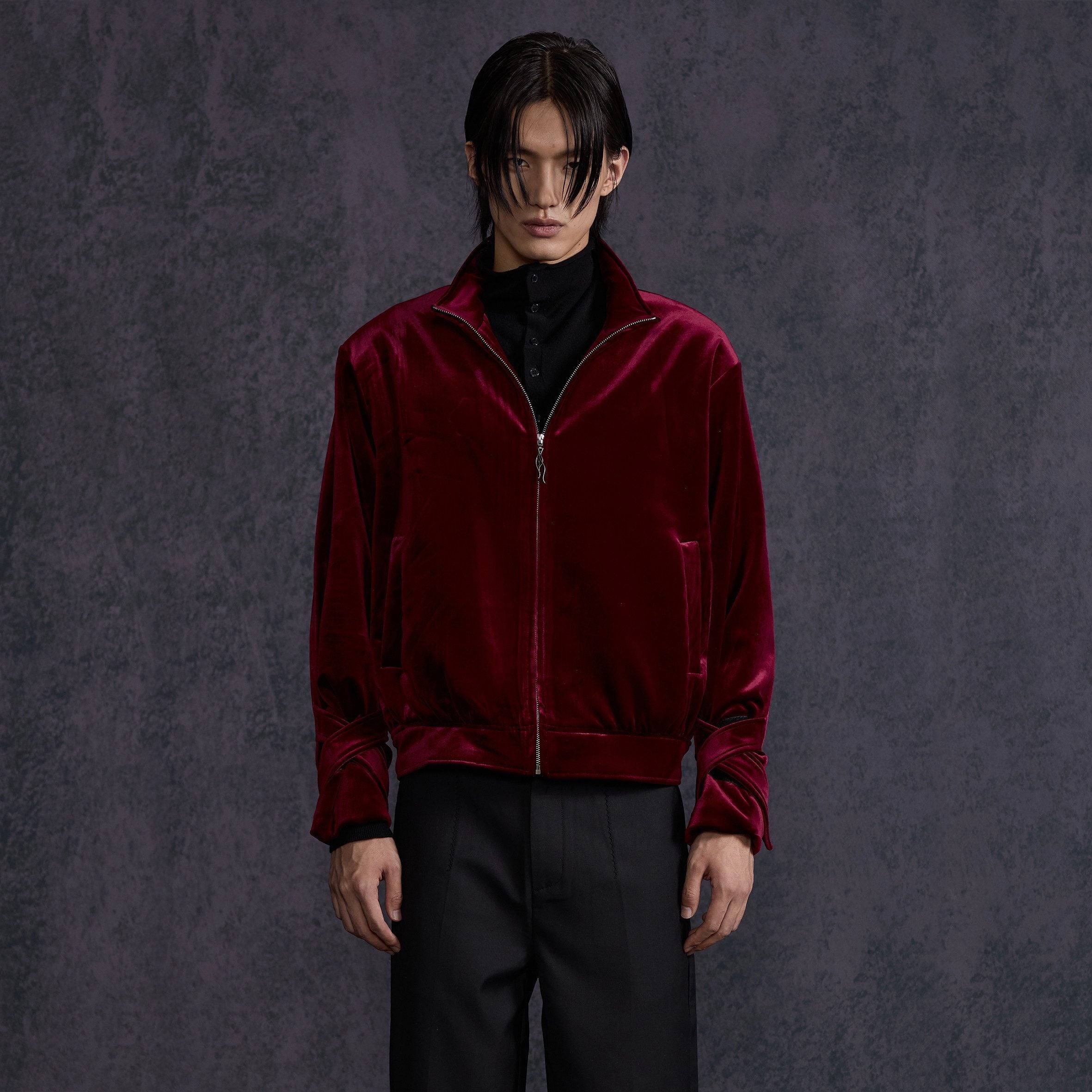 Hypeyourself_Velvet_Crisscross_Tie_Boxy_Urban_Unisex_Everyday_Zip_Cropped_Jackets_MISSTT