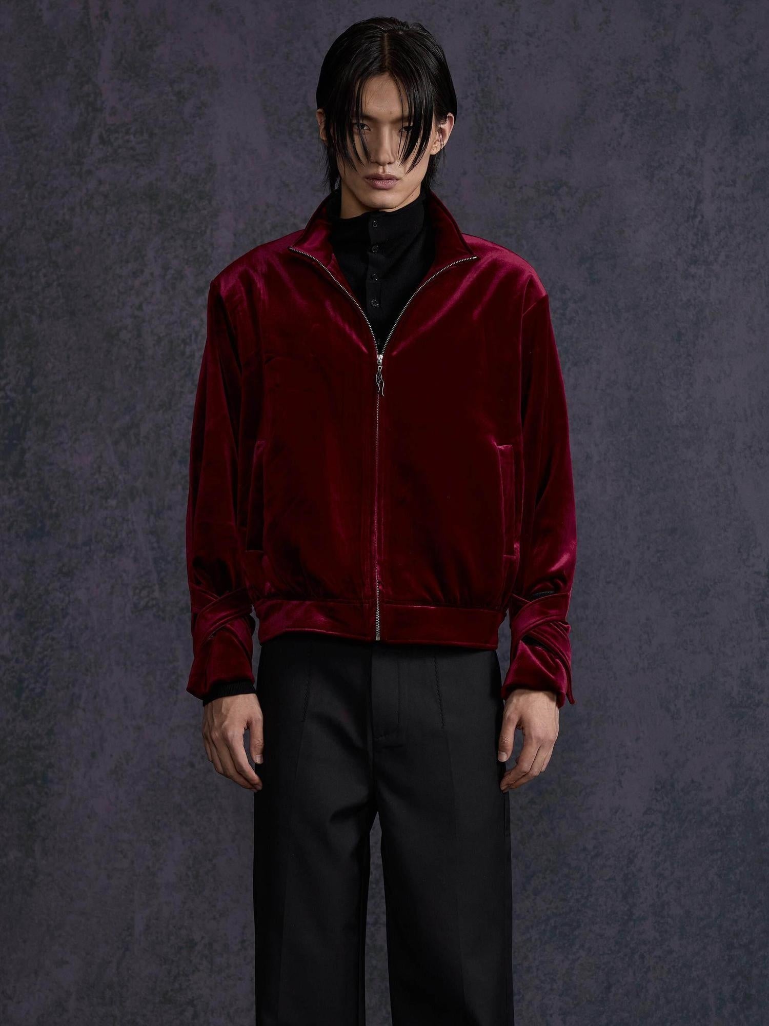 Hypeyourself Velvet Crisscross Tie Boxy Urban Unisex Everyday Zip Cropped Jackets