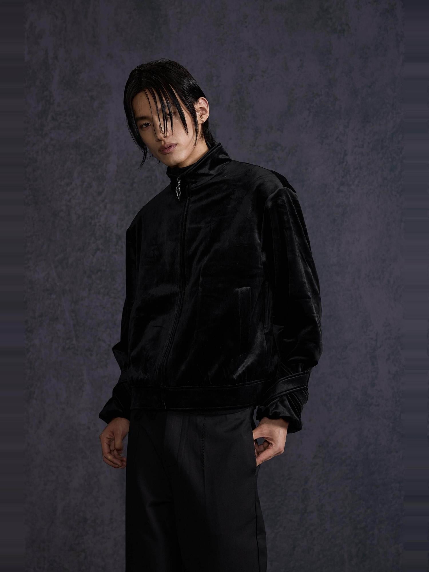 Hypeyourself Velvet Crisscross Tie Boxy Urban Unisex Everyday Zip Cropped Jackets