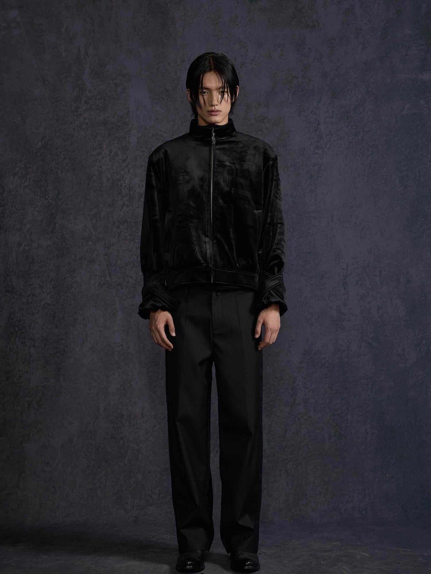 Hypeyourself Velvet Crisscross Tie Boxy Urban Unisex Everyday Zip Cropped Jackets