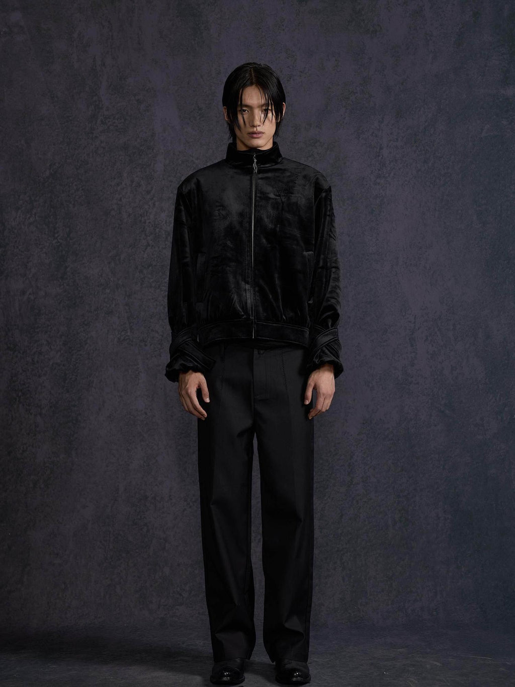 Hypeyourself Velvet Crisscross Tie Boxy Urban Unisex Everyday Zipper Short Cropped Jackets