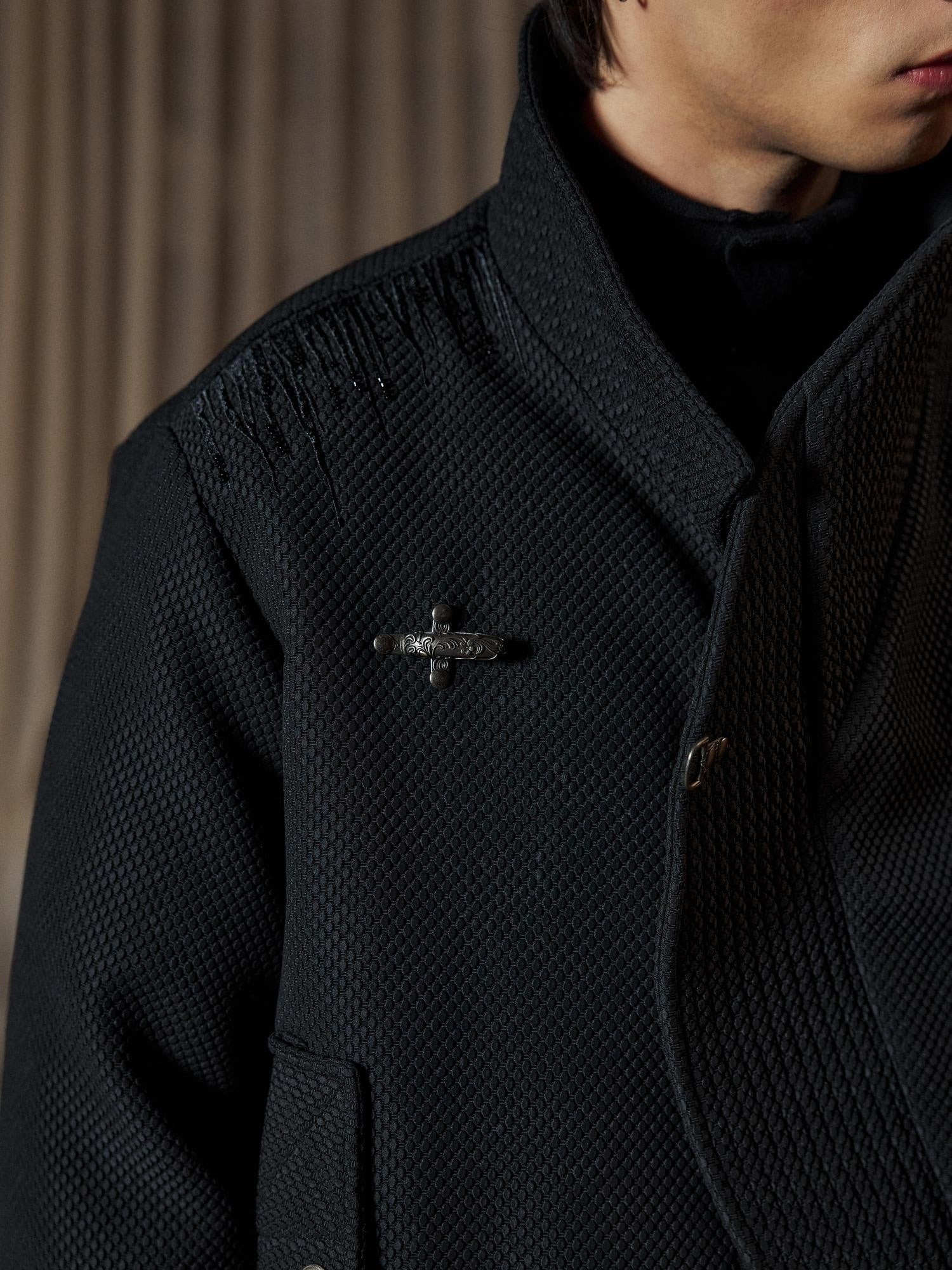 Hypeyourself Warm 90% Goose Down Thick Stand Collar Zip Commuter Black Honeycomb Down Jackets