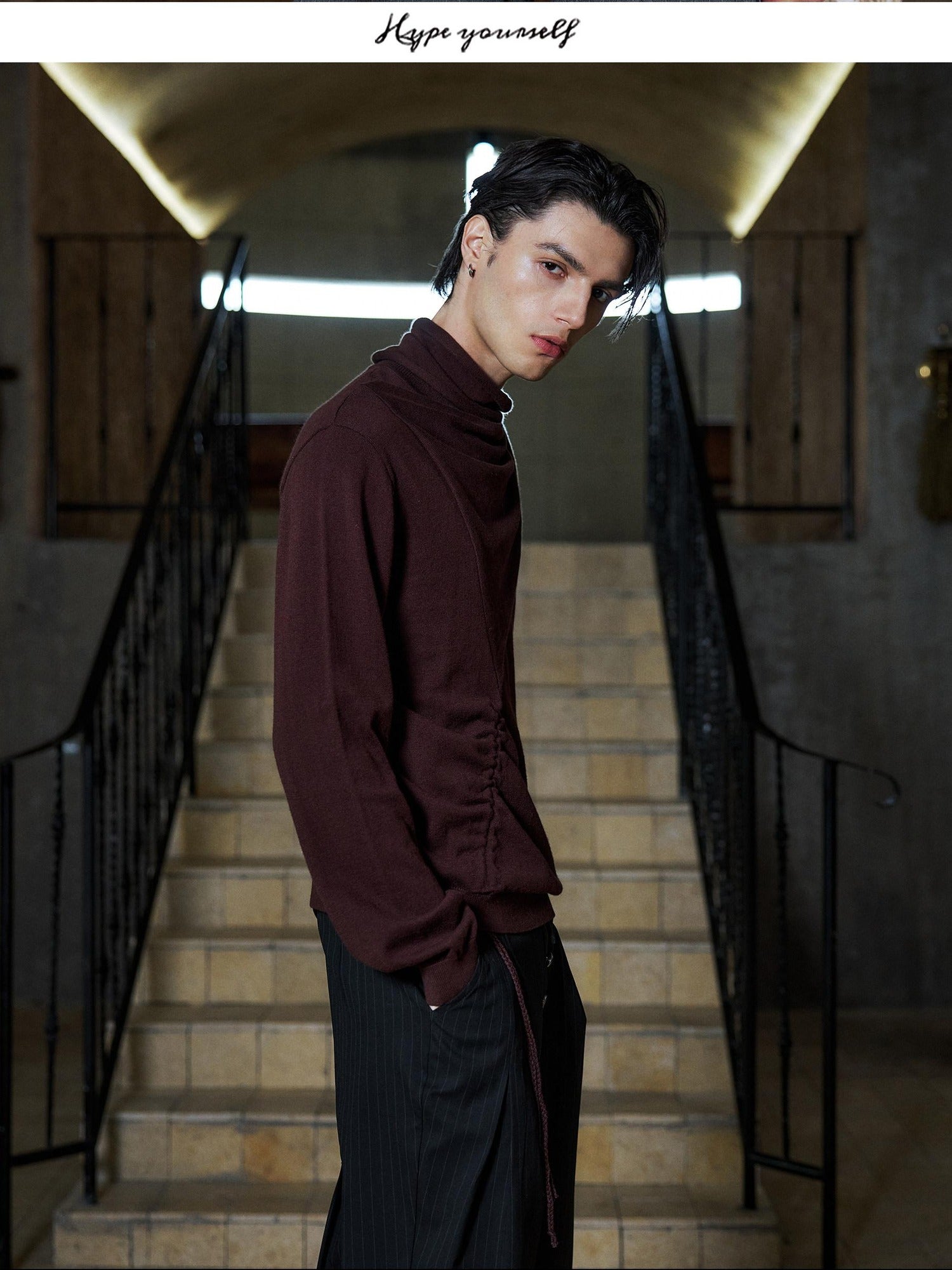 Hypeyourself Warm Brushed Knit Slim Fit Minimal Casual Round Neck Cardigan Men Daily Sweaters