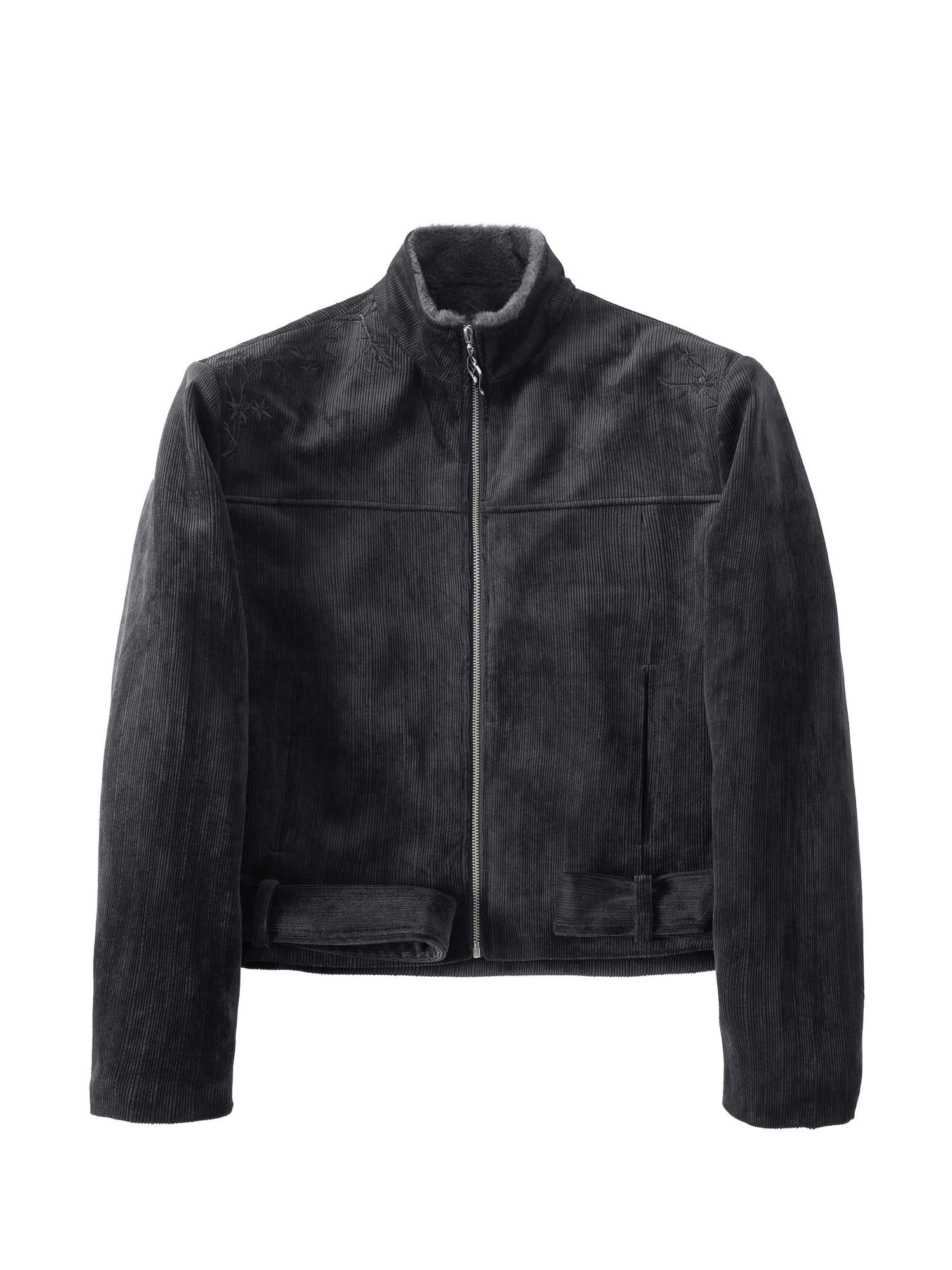 Hypeyourself Warm Corduroy Fine Stripe Stand Collar Classic Fit Young Men Cropped Jackets