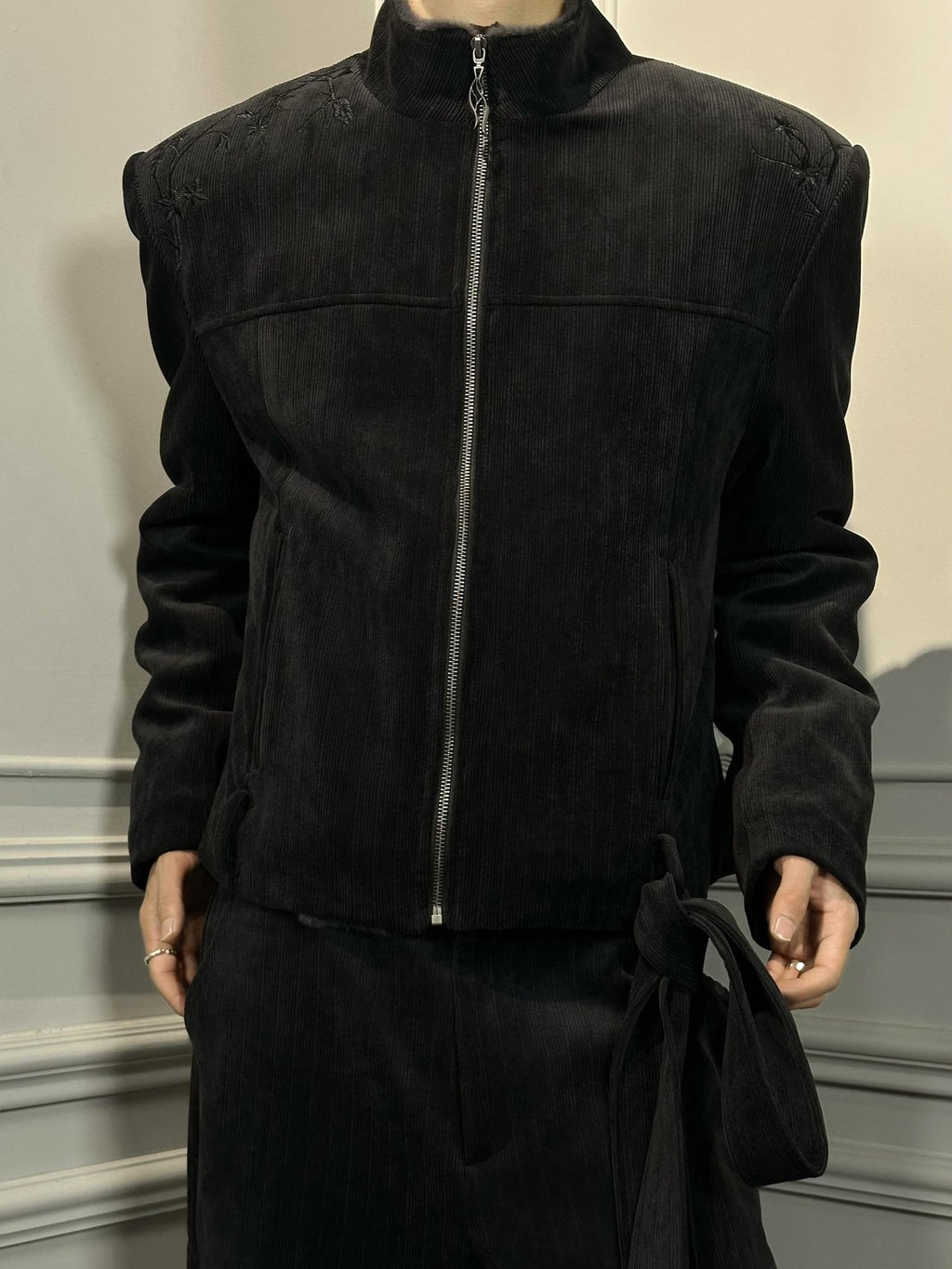 Hypeyourself Warm Corduroy Stand Collar Standard Fit Zip Front Teen Male Cropped Jackets