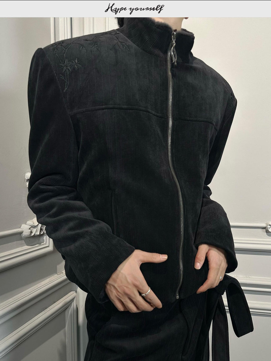 Hypeyourself Warm Corduroy Stand Collar Standard Fit Zip Front Teen Male Cropped Jackets