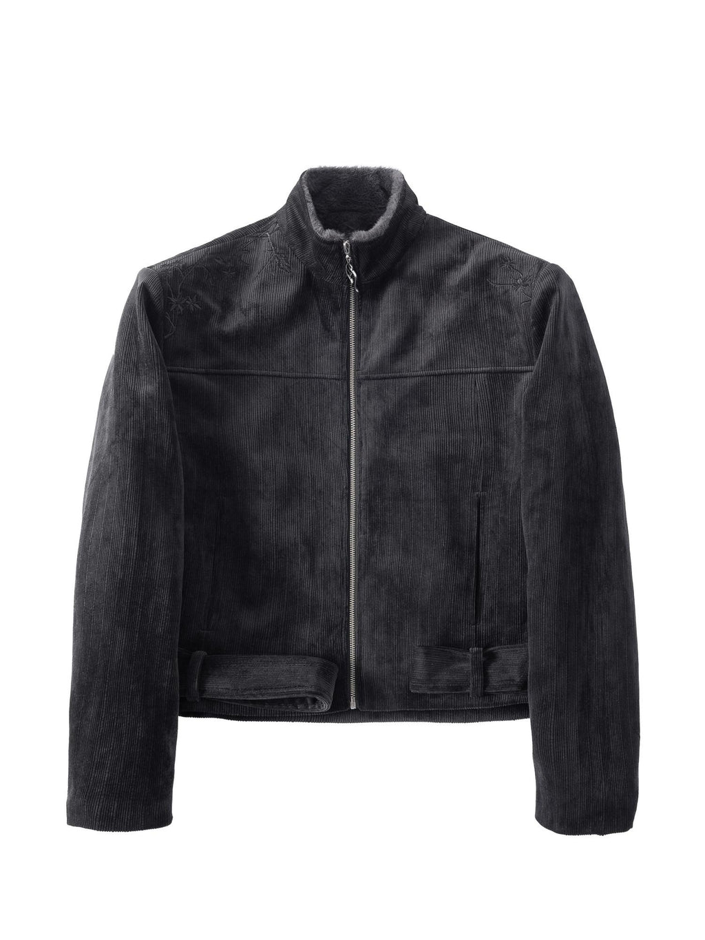 Hypeyourself Warm Embossed Corduroy Stand Collar Men Daily Polyester Zipper Cropped Jackets