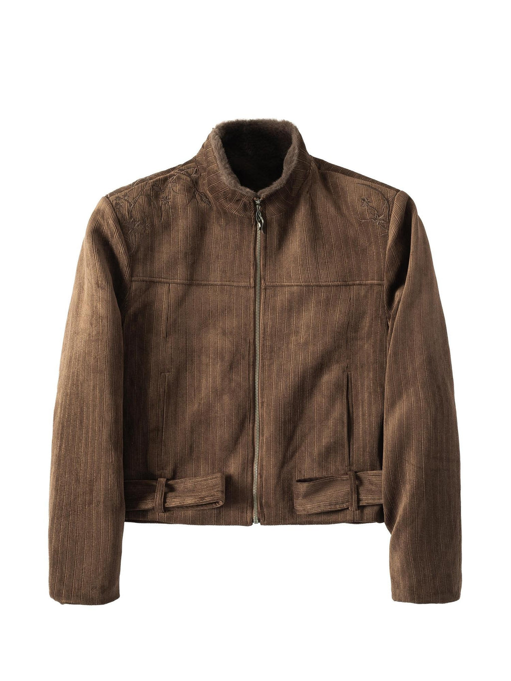 Hypeyourself Warm Embossed Corduroy Stand Collar Men Daily Polyester Zipper Cropped Jackets