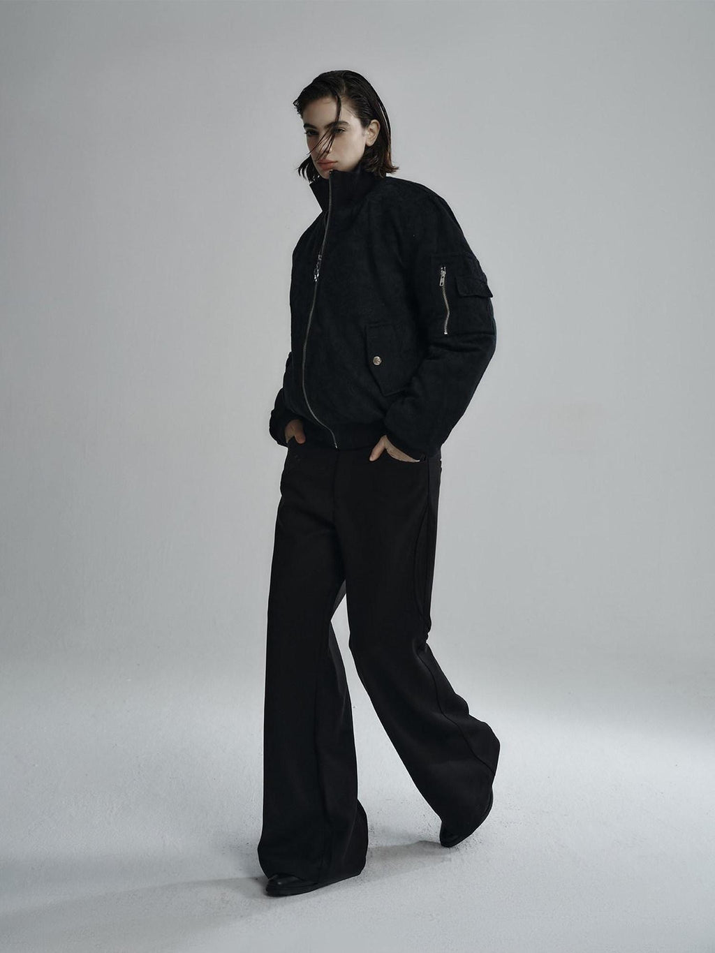 Hypeyourself Warm Insulated Stand Collar Long Sleeve Standard Fit Black White Puffer Jackets