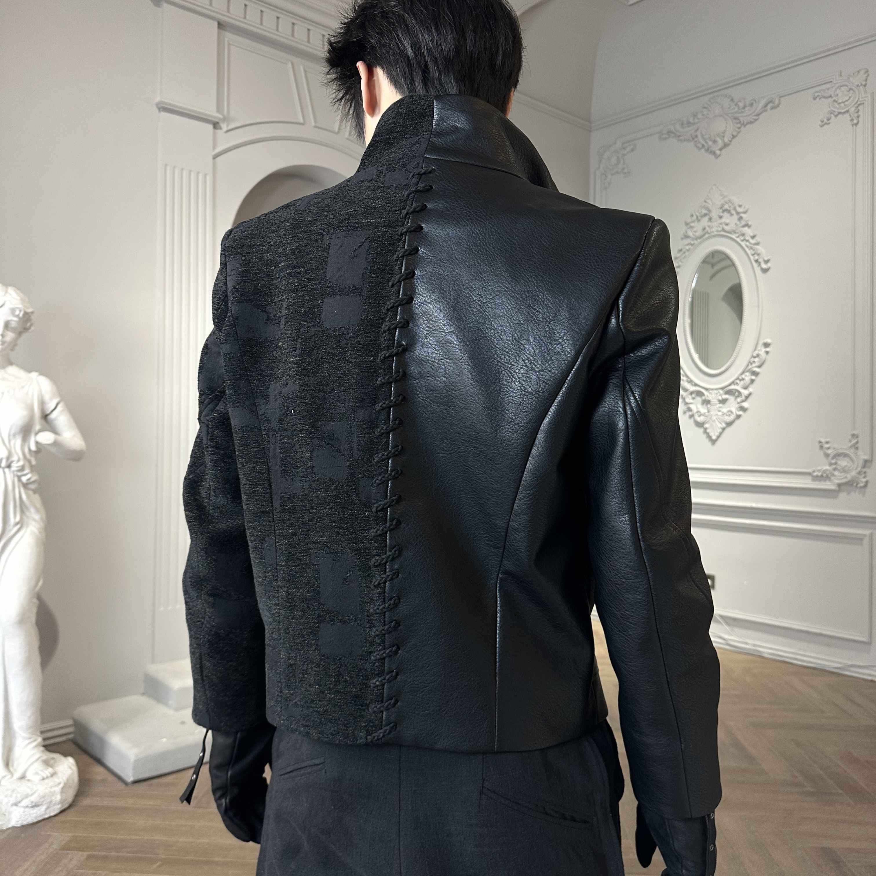 Hypeyourself_Windproof_Standard_Fit_Mock_Neck_Black_Wool_Blend_Leather_Jackets_MISSTT