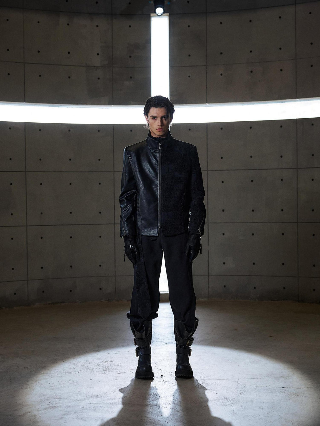 Hypeyourself Windproof Standard Fit Mock Neck Black Wool Blend Leather Jackets