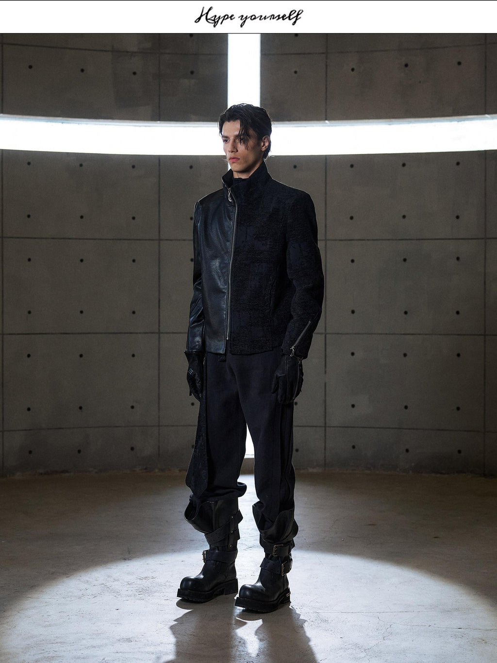 Hypeyourself Windproof Standard Fit Mock Neck Black Wool Blend Leather Jackets