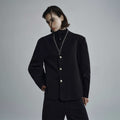 Hypeyourself_Wool_Blend_Minimalist_Stand_Collar_Short_Unisex_Everyday_Black_Caramel_Blazers_MISSTT