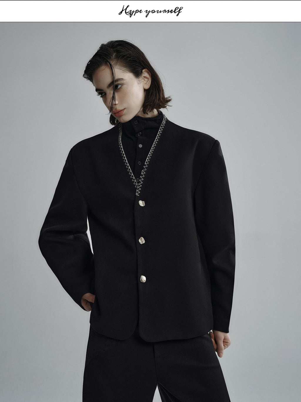 Hypeyourself Wool Blend Minimalist Stand Collar Short Unisex Everyday Black Caramel Blazers