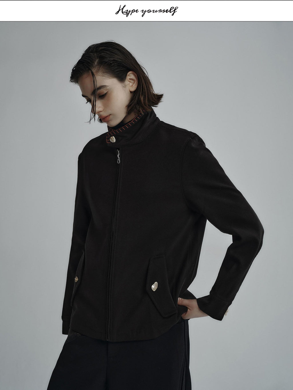 Hypeyourself Wool Blend Minimalist Stand Collar Unisex Everyday Short Cropped Jackets