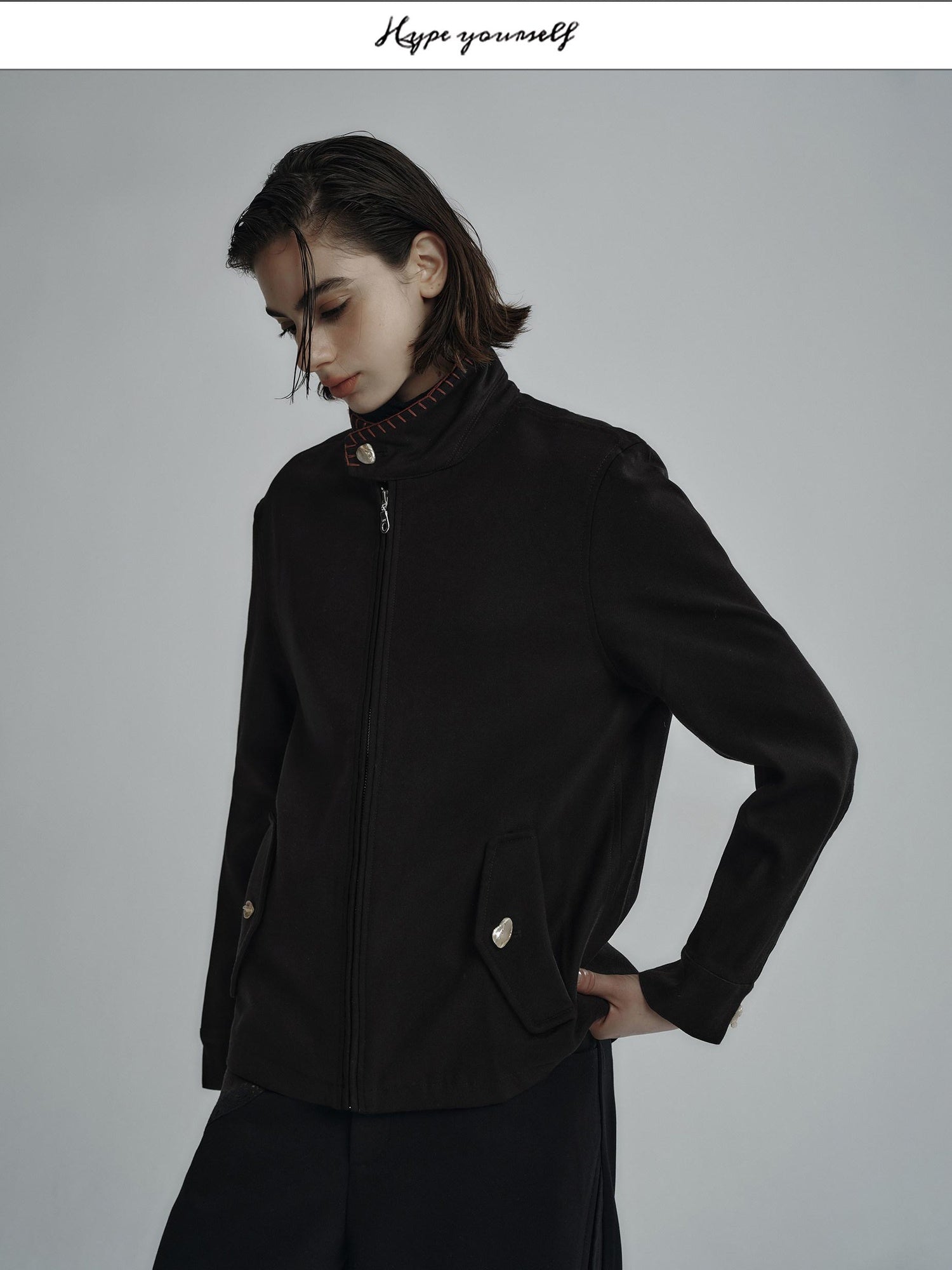 Hypeyourself Wool Blend Minimalist Stand Collar Unisex Everyday Short Cropped Jackets