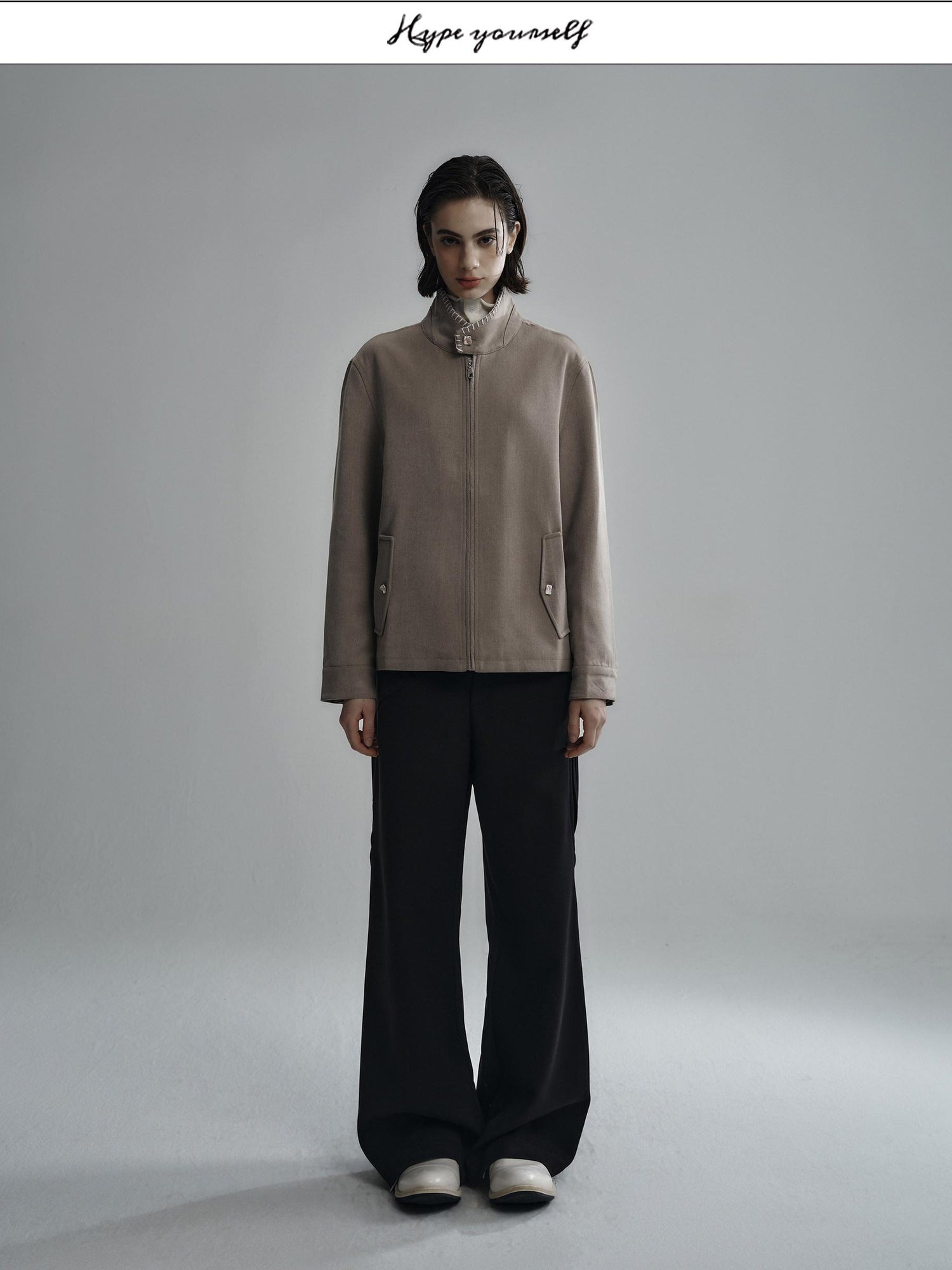 Hypeyourself Wool Blend Minimalist Stand Collar Unisex Everyday Short Cropped Jackets