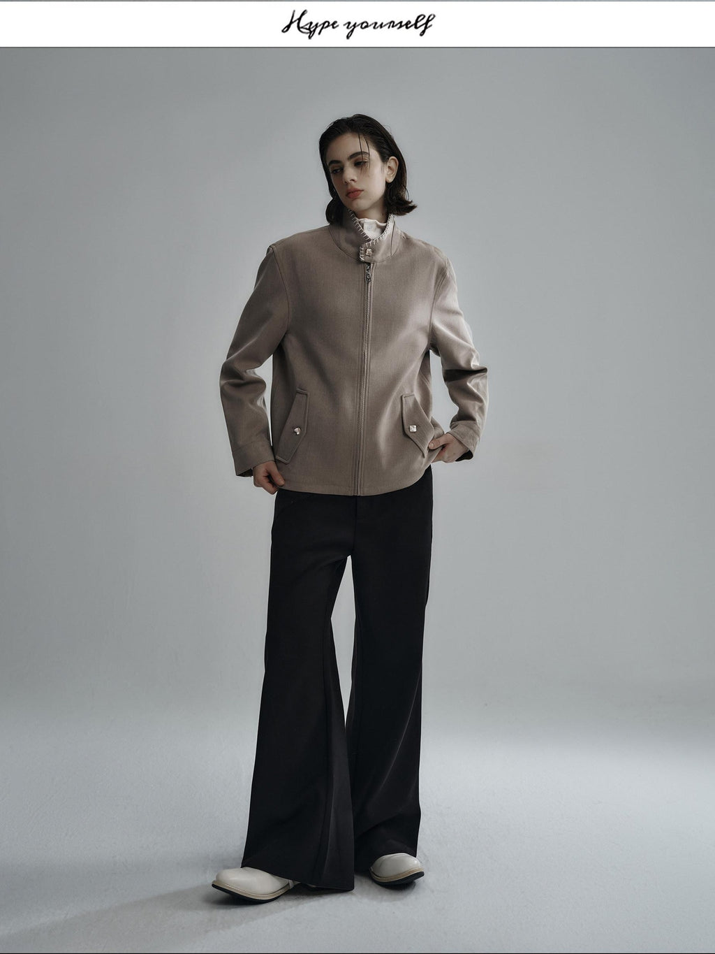 Hypeyourself Wool Blend Minimalist Stand Collar Unisex Everyday Short Cropped Jackets