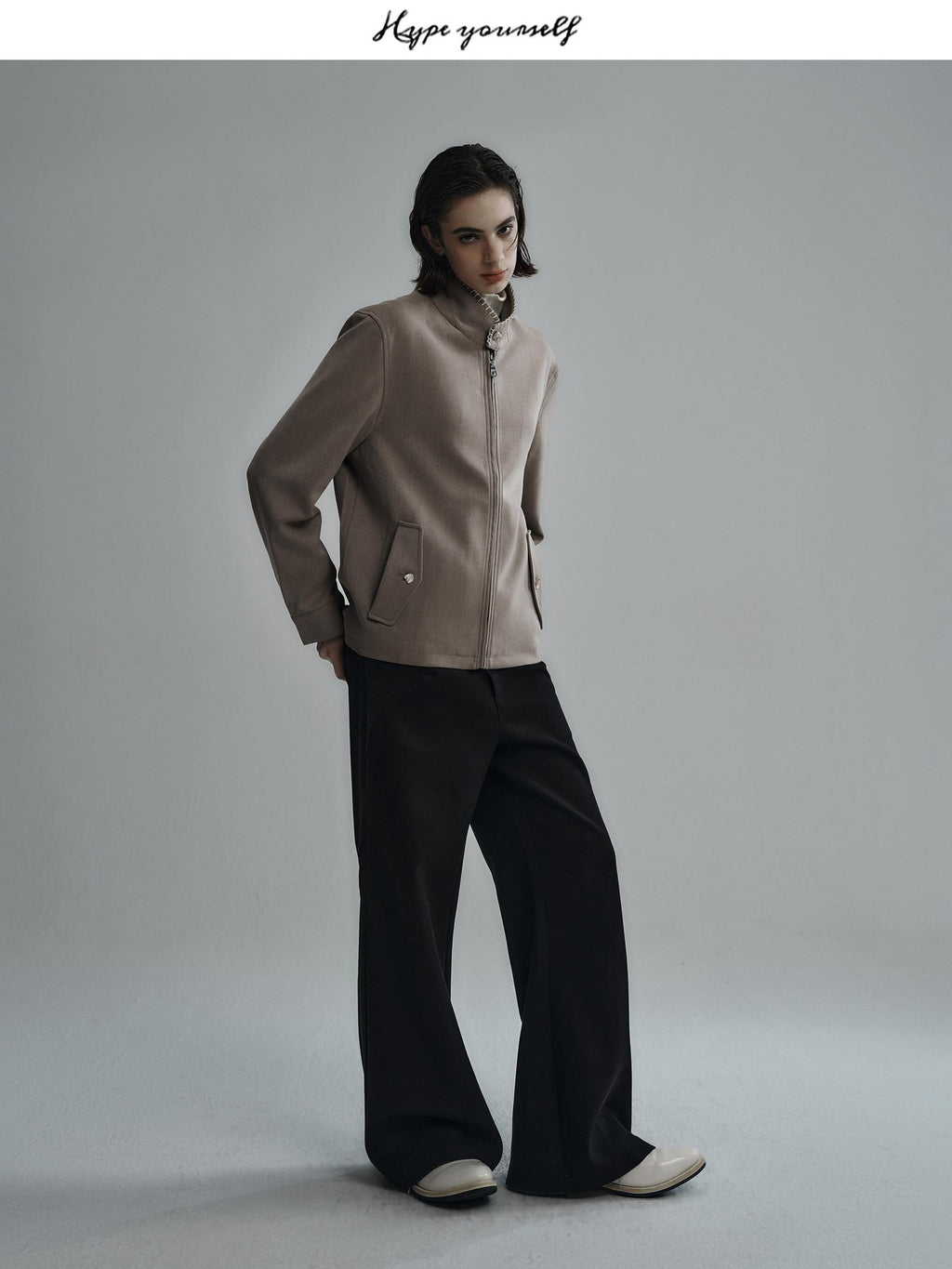 Hypeyourself Wool Blend Minimalist Stand Collar Unisex Everyday Short Cropped Jackets