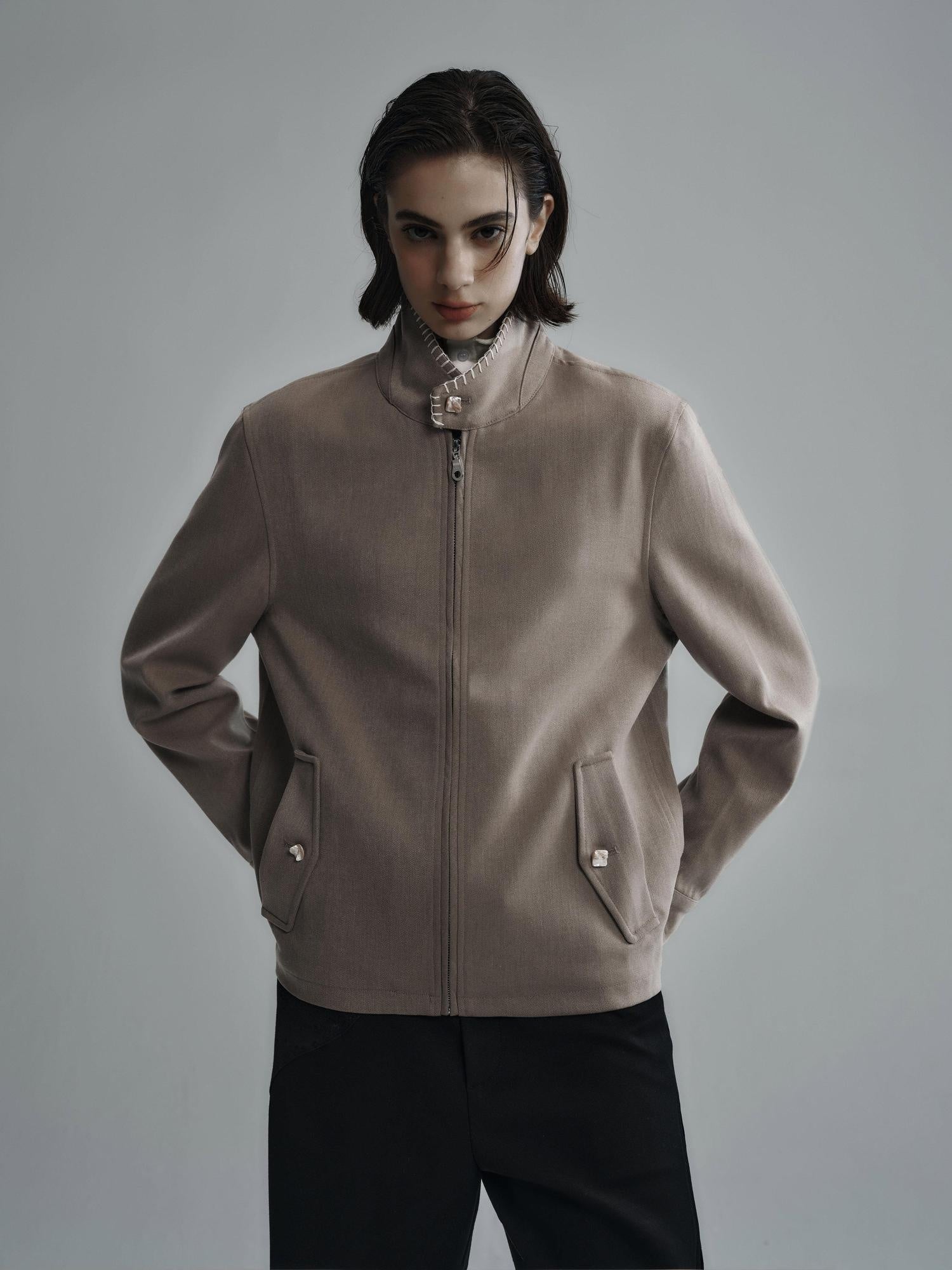 Hypeyourself Wool Blend Minimalist Stand Collar Unisex Everyday Short Cropped Jackets