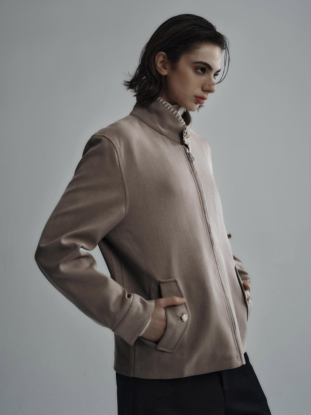 Hypeyourself Wool Blend Minimalist Stand Collar Unisex Everyday Short Cropped Jackets
