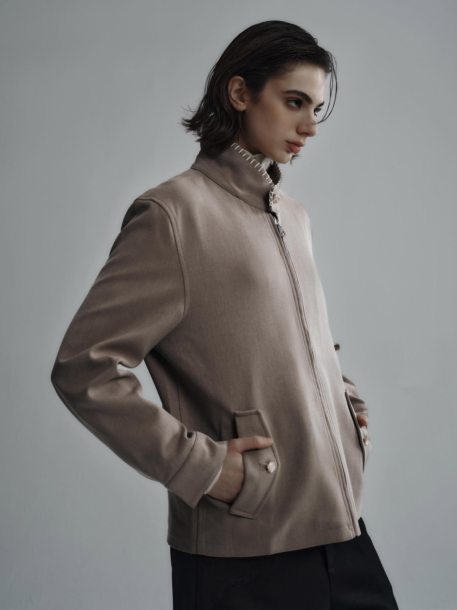 Hypeyourself Wool Blend Minimalist Stand Collar Unisex Everyday Short Cropped Jackets