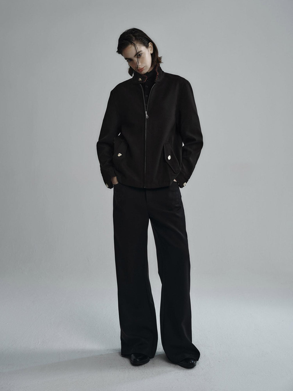 Hypeyourself Wool Blend Stand Collar Short Minimal Unisex Daily Black Cropped Jackets