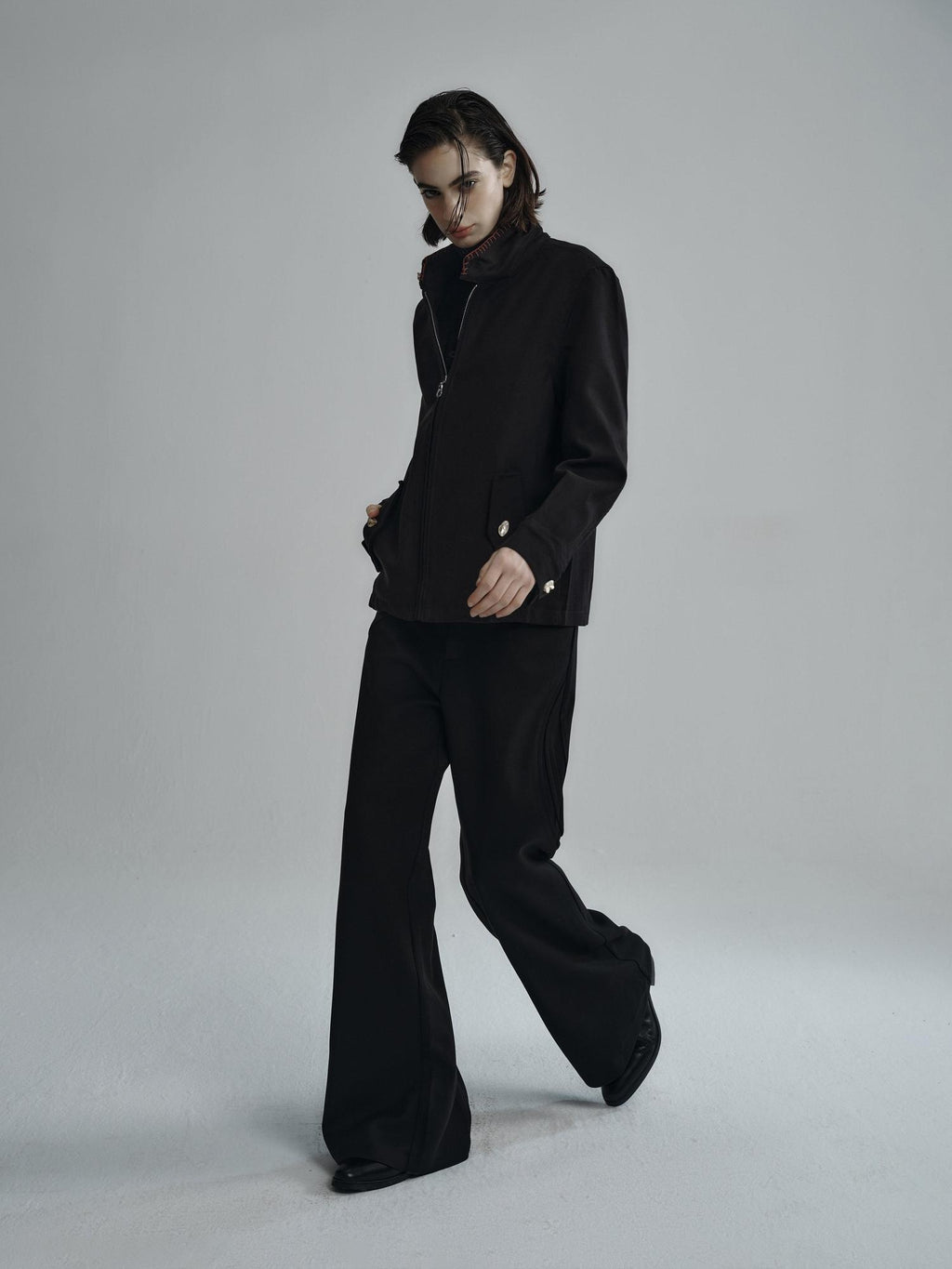 Hypeyourself Wool Blend Stand Collar Short Minimal Unisex Daily Black Cropped Jackets