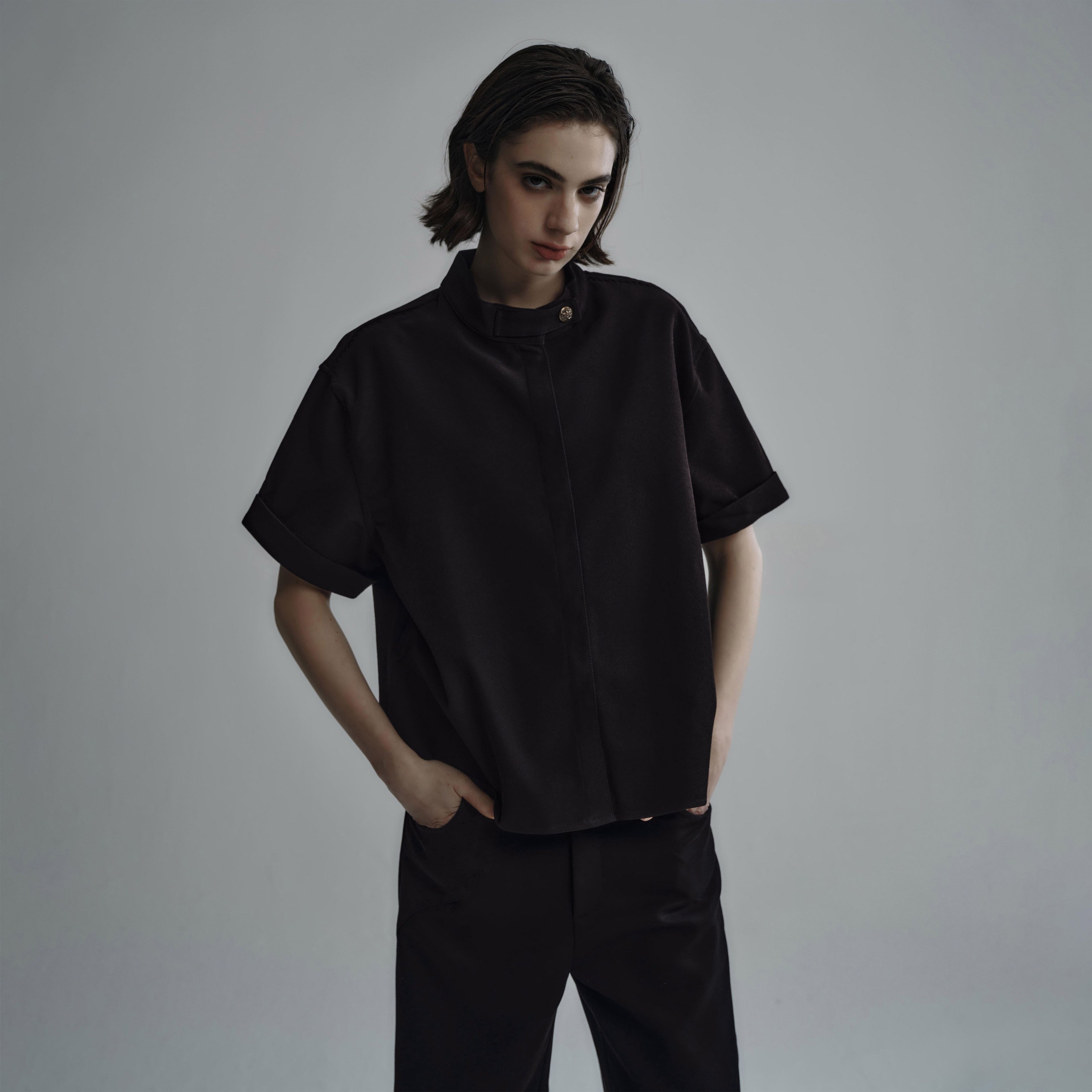Hypeyourself_Wrinkle_Free_Minimalist_Stand_Collar_Unisex_Polyester_Short_Sleeve_Shirts_MISSTT