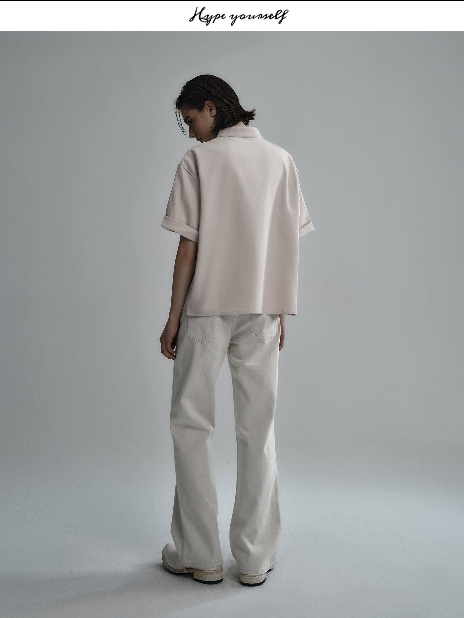 Hypeyourself Wrinkle Free Minimalist Stand Collar Unisex Polyester Short Sleeve Shirts