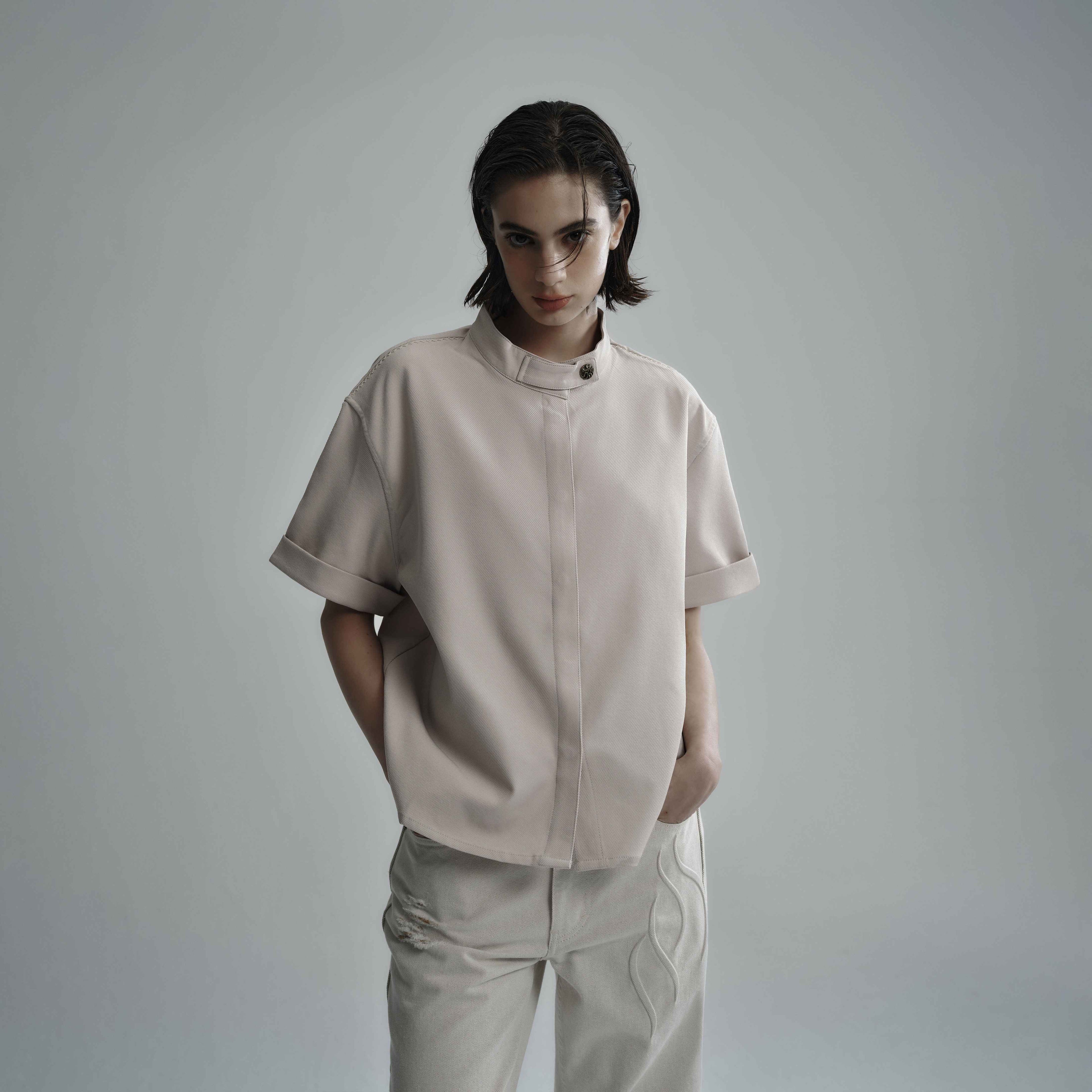 Hypeyourself_Wrinkle_Free_Polyester_Minimalist_Stand_Collar_Unisex_Short_Sleeve_Shirts_MISSTT