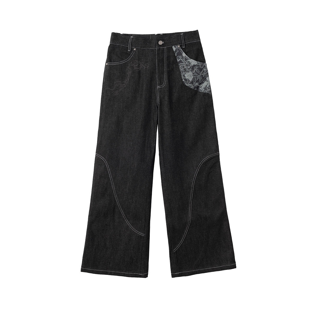Hypeyourself_Wrinkle_Free_Selvedge_Denim_Mid_Rise_Loose_Wide_Patchwork_Casual_Flared_Jeans_MISSTT